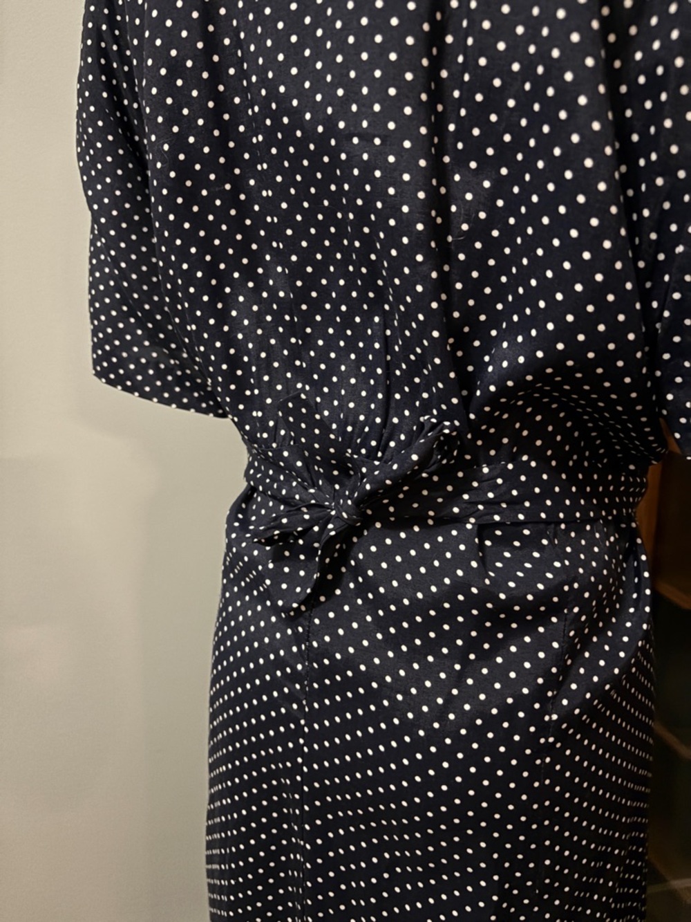 Vintage 90s Sheri Martin Polka Dot Maxi Dress | Navy Button Front Collared Dress - Picture 6 of 10
